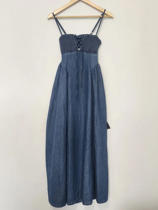 Lulus 'Laylie' Medium Wash Denum Lace Up Dress XS - Picture 2 of 12
